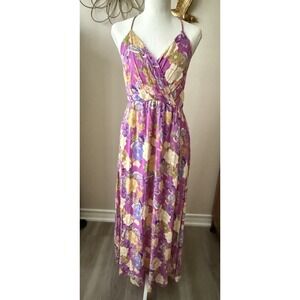 Staccato Floral Halter Maxi Dress Womens S Purple Boho Halter Wedding Guest